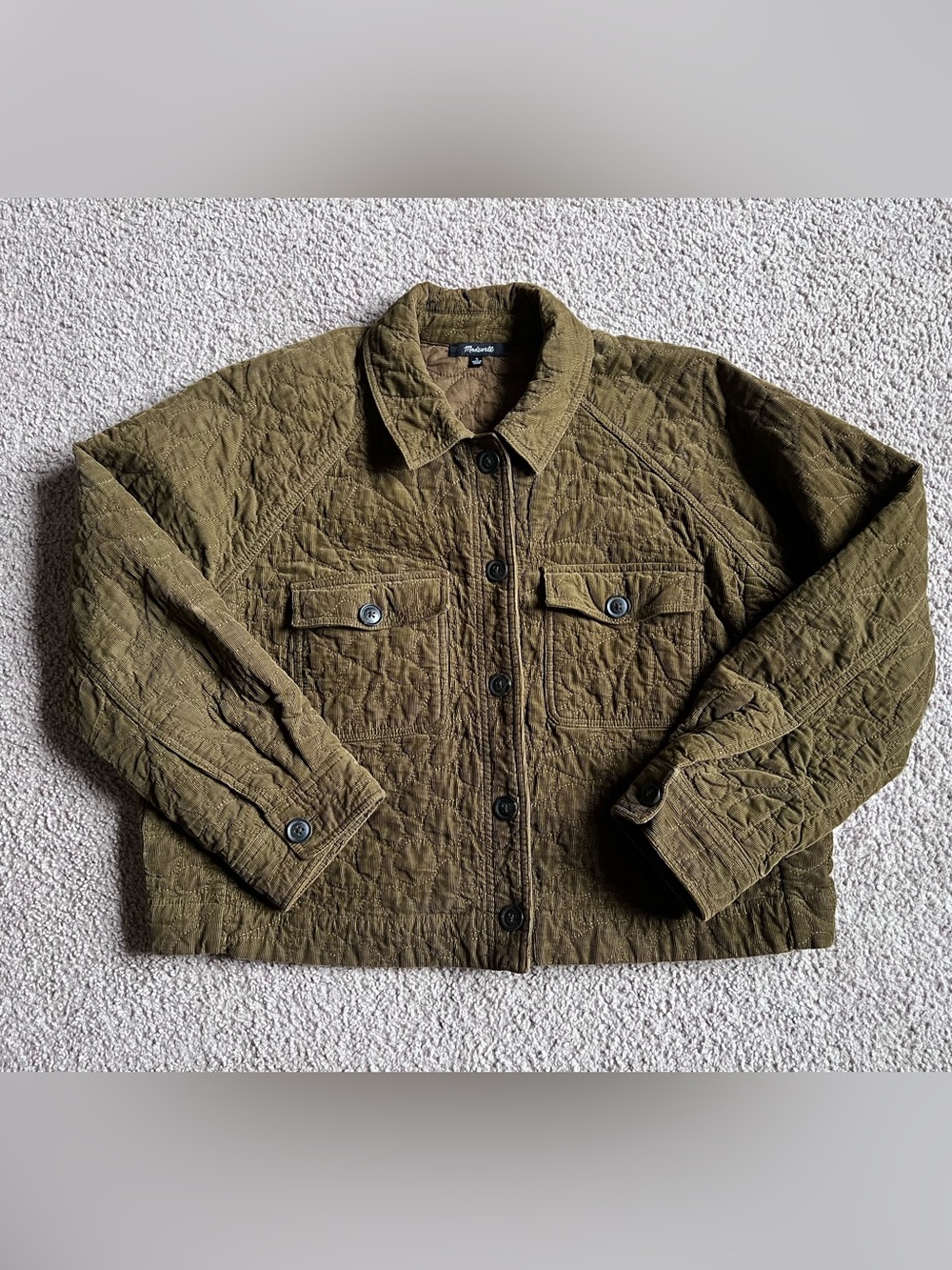 Madewell Quilted Corduroy Button-Front Floral Quilt Jacket Olive Brown Size L